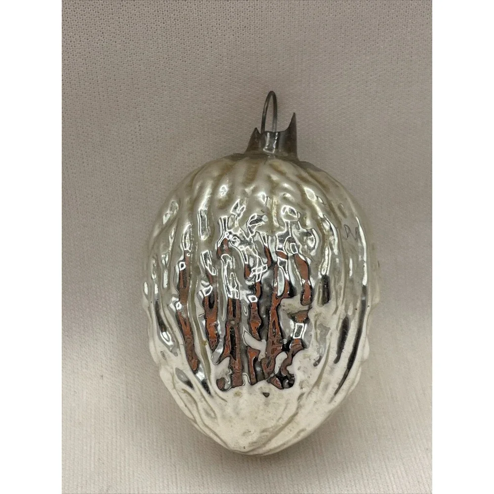Vintage Glass Christmas Ornament Silver Acorn Textured Bumpy Holiday Tree